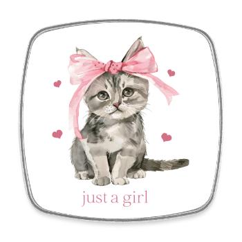 Just a Girl Coquette Shirt | Girly Top in Pink - Square fridge magnet - white - Front