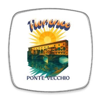 Florence - Ponte Vecchio Design rétro vintage - Magnet carré - blanc - Devant