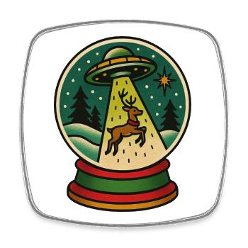 Festliche UFO-Entführungsszene - Viereckiger Kühlschrankmagnet - Weiß - Vorne