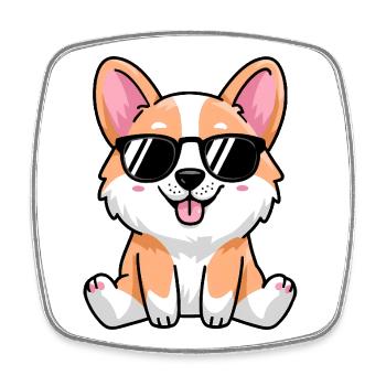 Verspielter Corgi mit Sonnenbrille - Viereckiger Kühlschrankmagnet - Weiß - Vorne
