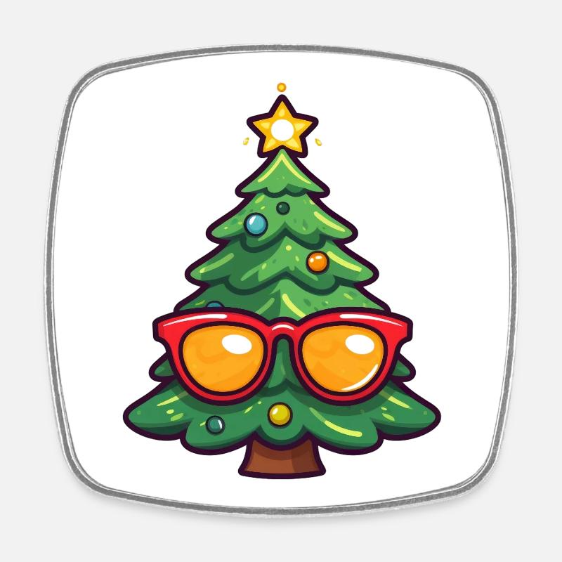 Festive Christmas Tree with Sunglasses - Square fridge magnet - white