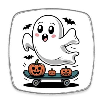 Ghost on Halloween skateboard - Square fridge magnet - white - Front