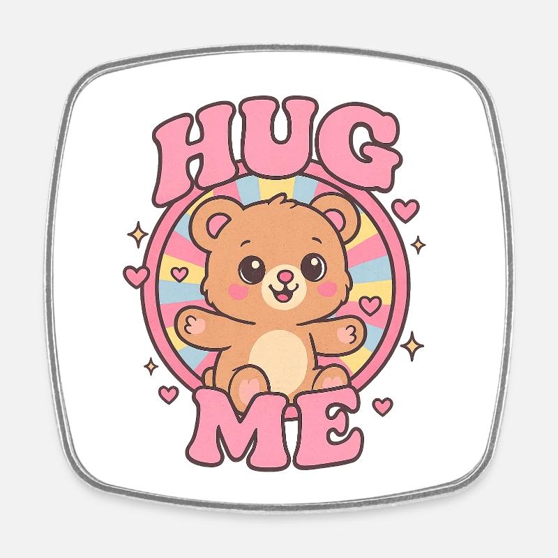 Cute cuddly bear with heart print - Square fridge magnet - white