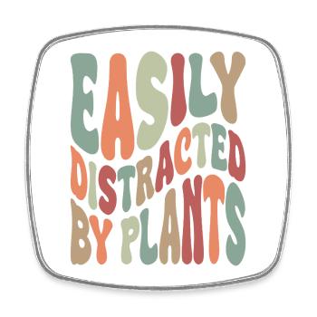 Easily Disctracted By Plants Vintage - Viereckiger Kühlschrankmagnet - Weiß - Vorne