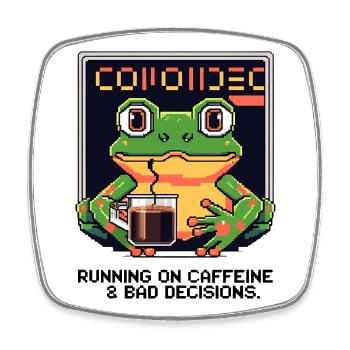 Pixel Frog – Caffeine & Bad Decisions - Viereckiger Kühlschrankmagnet - Weiß - Vorne