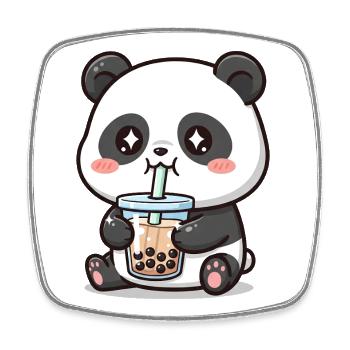 Cuddly panda bear with bubble tea - Square fridge magnet - white - Front