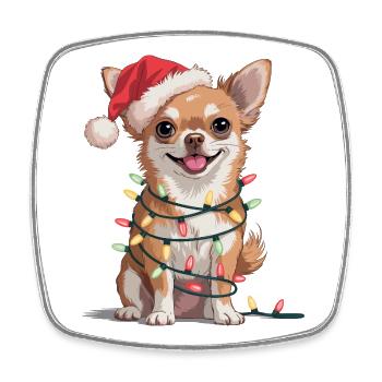 Festlicher Chihuahua mit Lichterkette - Viereckiger Kühlschrankmagnet - Weiß - Vorne