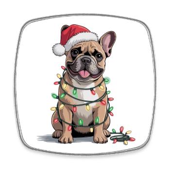 Festive bulldog with Christmas lights - Square fridge magnet - white - Front