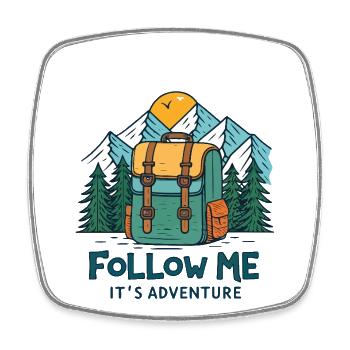 Adventure Mountain Exploration Backpack - Square fridge magnet - white - Front