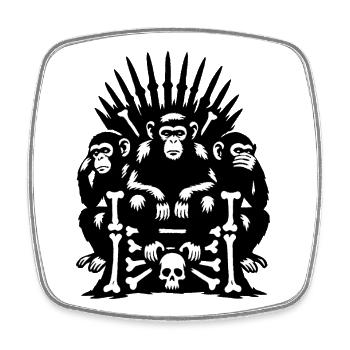 Affen auf Totenkopf und Knochen Thron - Viereckiger Kühlschrankmagnet - Weiß - Vorne