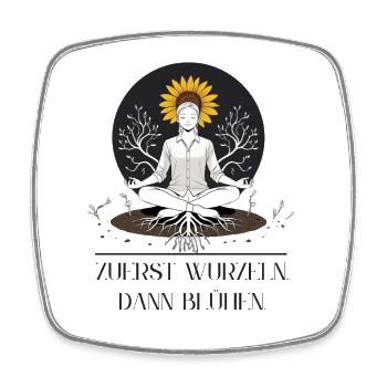 Seidenblumen Meditation mit Sonnenblume - Viereckiger Kühlschrankmagnet - Weiß - Vorne