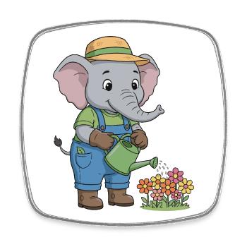 Whimsical Elephant Gardening Design - Square fridge magnet - white - Front