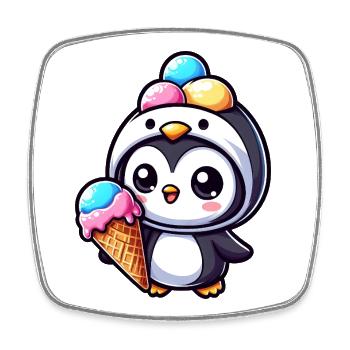 Lustiger Pinguin mit Eiskrem süß Cartoon Sommer - Viereckiger Kühlschrankmagnet - Weiß - Vorne