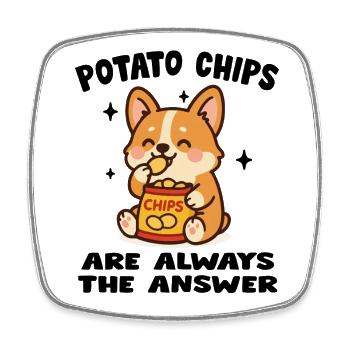 Chiot Cute Mangeur de Chips - Magnet carré - blanc - Devant