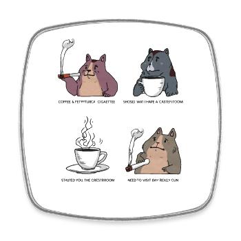 Cat Café Spirit Animal Coffee Breakfast - Square fridge magnet - white - Front
