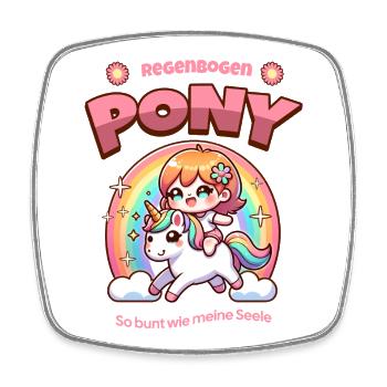 Regenbogen Pony Kuschelkunst im Kawaii Style - Viereckiger Kühlschrankmagnet - Weiß - Vorne