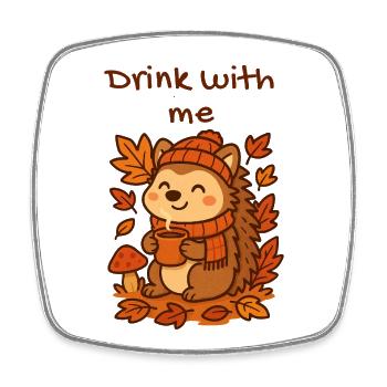 Herbst Igel Kakao Trinken wärme Blätter Design  - Viereckiger Kühlschrankmagnet - Weiß - Vorne