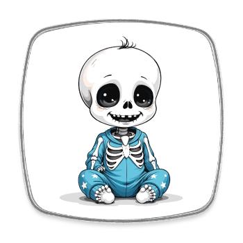 Skeleton baby in blue pajamas - Square fridge magnet - white - Front