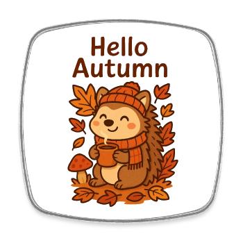 Hello Autumn Hedgehog Cozy Sip Igel Herbst - Square fridge magnet - white - Front