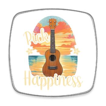 Pick Happiness! Ukulele Sunset - Square fridge magnet - white - Front