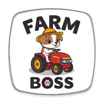 Chien mignon sur tracteur – Kids Farm Fun - Magnet carré - blanc - Devant