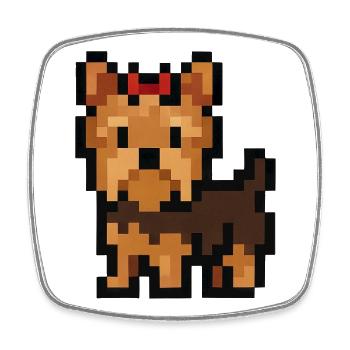 Pixel Art Yorkshire Terrier Dog with Red Bow - Square fridge magnet - white - Front