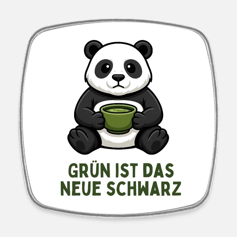 Panda Coffee Time Green Tea Drink - Square fridge magnet - white
