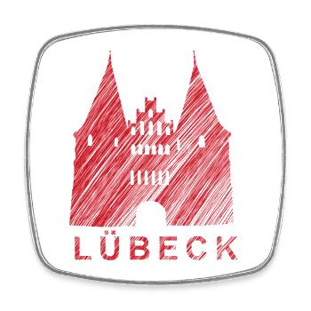Lübeck Holstentor – Urban Sketch Design - Viereckiger Kühlschrankmagnet - Weiß - Vorne