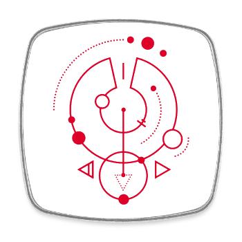 Rotes geometrisches Symbol - Viereckiger Kühlschrankmagnet - Weiß - Vorne