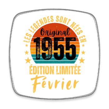 Jahrgang Februar 1955 – Limitierte Auflage Anniversair - Viereckiger Kühlschrankmagnet - Weiß - Vorne