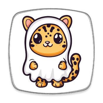 Leopard Halloween Geist - Viereckiger Kühlschrankmagnet - Weiß - Vorne