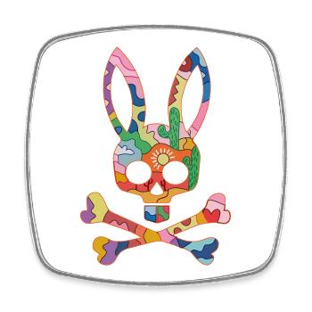 Regenbogen Totenkopf Hase Aufnäher - Viereckiger Kühlschrankmagnet - Weiß - Vorne