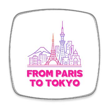 From Paris to Tokyo Neon Skyline - Viereckiger Kühlschrankmagnet - Weiß - Vorne