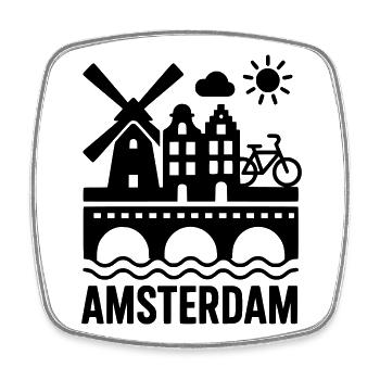 Amsterdam Windmühle Fahrrad Kanal - Viereckiger Kühlschrankmagnet - Weiß - Vorne