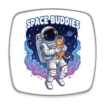 Space Buddies Katzenastronaut - Viereckiger Kühlschrankmagnet - Weiß - Vorne