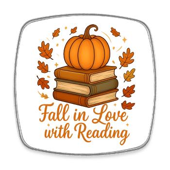 Bücher und Kürbis - Fall in Love with Reading - Viereckiger Kühlschrankmagnet - Weiß - Vorne
