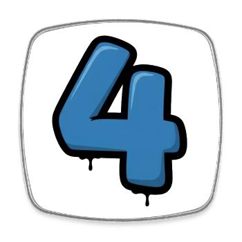 Graffiti Blue 4 Number Design - Square fridge magnet - white - Front