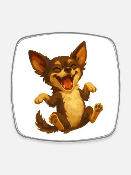Laughing Chihuahua Cartoon Dog - Square fridge magnet - white