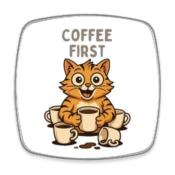 Coffee First Cats Cat Fun Espresso - Square fridge magnet - white - Front