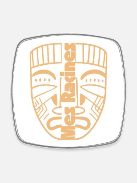 Masque Tribal Minimaliste Beige - Magnet carré - blanc