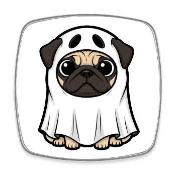Funny Halloween Dog Pug Ghost Cartoon - Square fridge magnet - white - Front