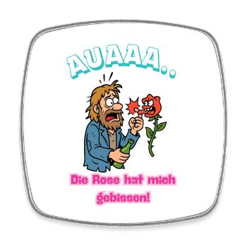 Rose Bites Me Cartoon Humor Caricature - Square fridge magnet - white - Front