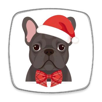 Bouledogue français avec chapeau de Père Noël design minimal - Magnet carré - blanc - Devant