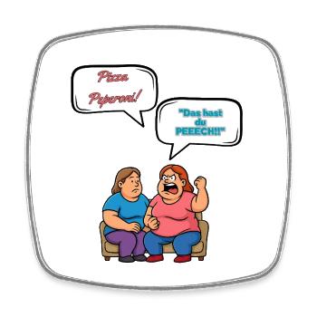 Pizza Streit Cartoon Pepperoni - Viereckiger Kühlschrankmagnet - Weiß - Vorne