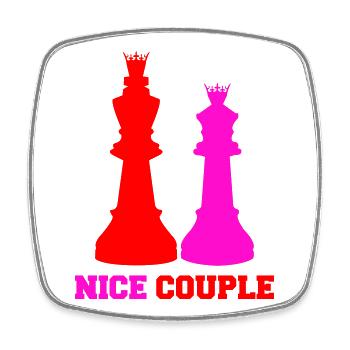 Paire royale de pièces d’échecs - Magnet carré - blanc - Devant