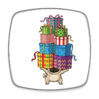 Lustiger Mops Weihnachten Kops Balancieren Cartoon - Viereckiger Kühlschrankmagnet - Weiß - Vorne