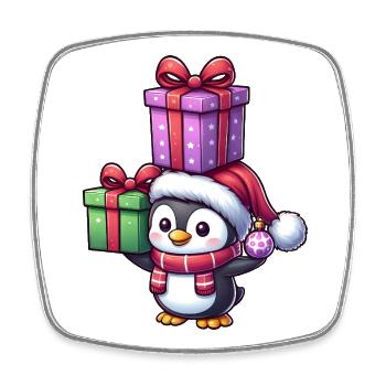 Funny Penguin with Christmas Gifts - Square fridge magnet - white - Front