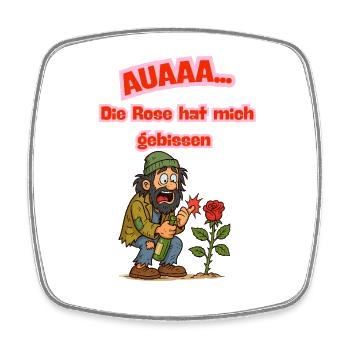 Rosenbiss Humor Cartoon - Viereckiger Kühlschrankmagnet - Weiß - Vorne
