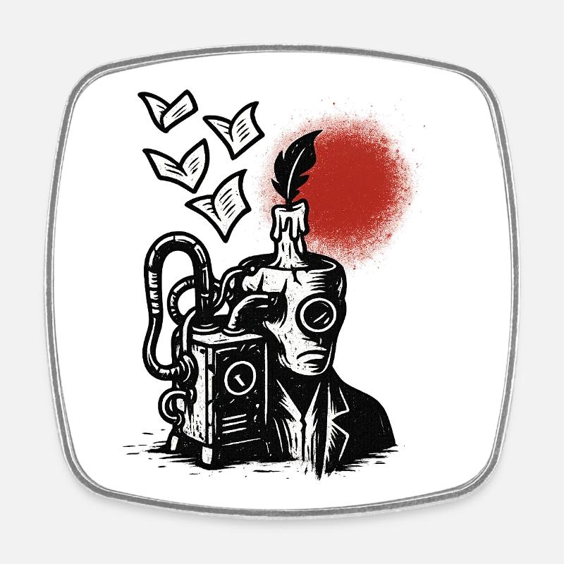 Ink Machine with Pen and Sun - Square fridge magnet - white
