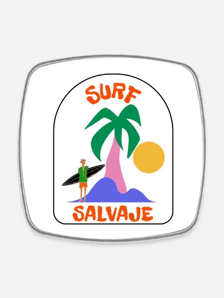 Surf Salvaje Palm Sunset - Square fridge magnet - white